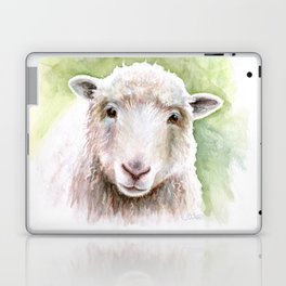 White Happy Sheep Watercolor Painting Laptop Skin