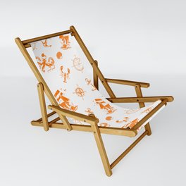 Orange Silhouettes Of Vintage Nautical Pattern Sling Chair