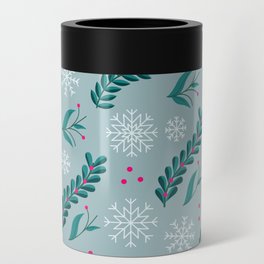 Christmas Pattern Turquoise Floral Pine Mistletoe Can Cooler