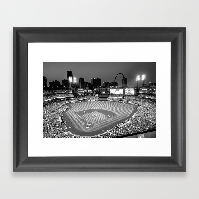 Saint Louis Baseball Stadium And Skyline - Black and White Framed Art Print