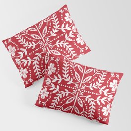 Vintage Christmas Floral Stamp - Scandinavian Folk Art Pattern Pillow Sham