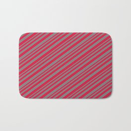 [ Thumbnail: Crimson and Gray Colored Lined Pattern Bath Mat ]