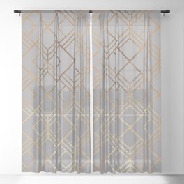 Modern elegant gray gold foil geometrical gradient Sheer Curtain