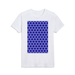 Honeycomb (White & Navy Blue Pattern) Kids T Shirt