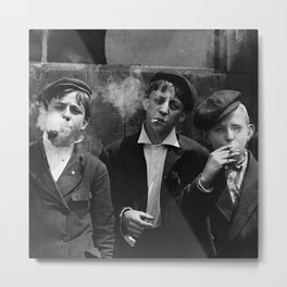 Newsies smoking - young newspaper street kids smoking cigarettes black and white iconic vintage photograph - photography - photographs Metal Print | Humorous, Black And White, Children, Teenagers, And, Journalism, Newsies, Teenage, Badlybehaved, Photo 