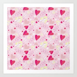 Sweet Pink & Yellow Hearts Art Print
