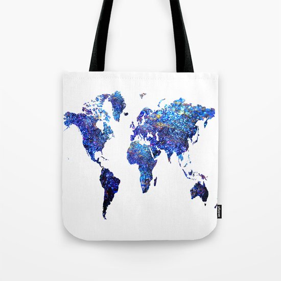 World Map blue purple Tote Bag