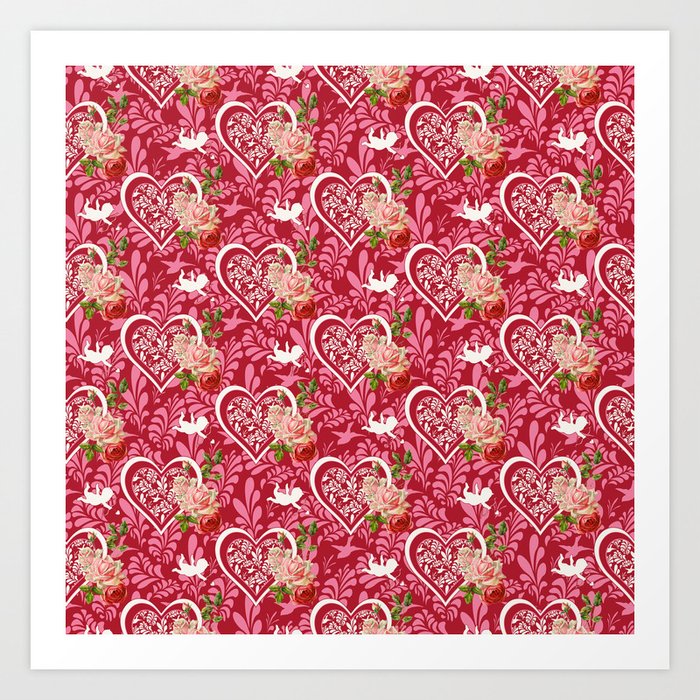 Little Cupid and Big Heart Rose Collection Art Print