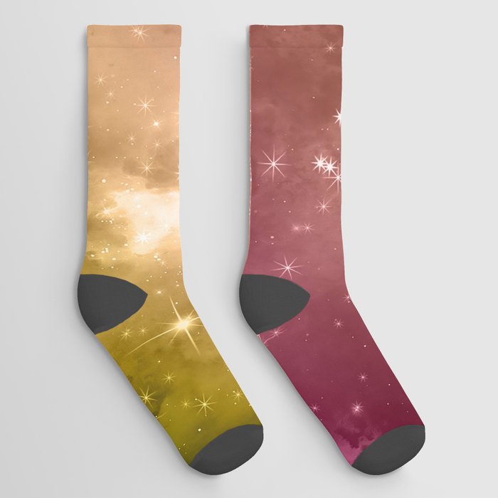 Magenta Yellow Galaxy space  Socks