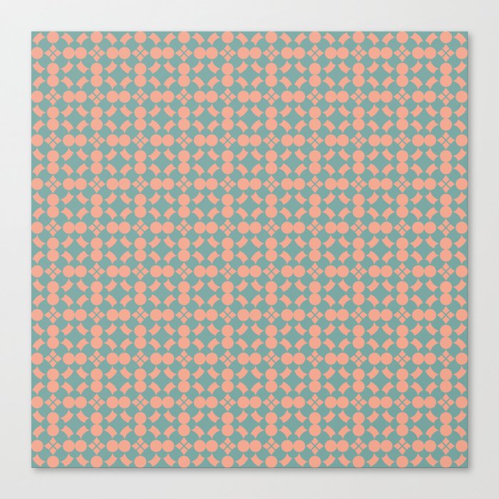 Tuscan Tile Pattern Modern Geometric Turquoise and Peach Canvas Print