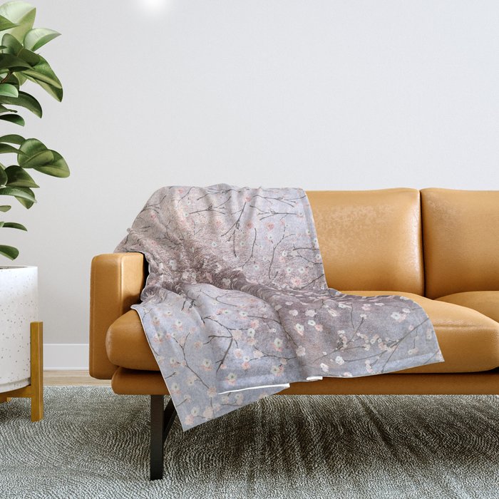 Shiny Spring Flowers - Pink Cherry Blossom Pattern Throw Blanket