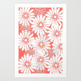 Summer Flowers Living Coral Art Print