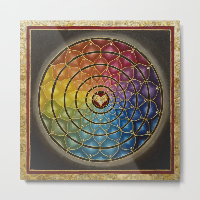 Earth Rainbow Mandala - Acrylic with Swarovski crystals w/ gold leaf Metal Print