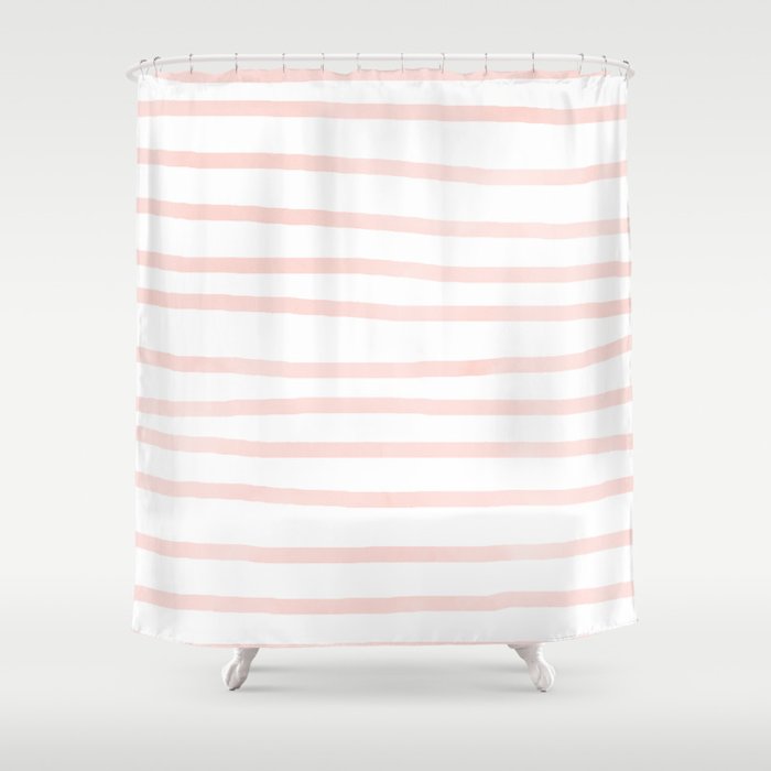 Seashell Pink Watercolor Stripes Shower Curtain By