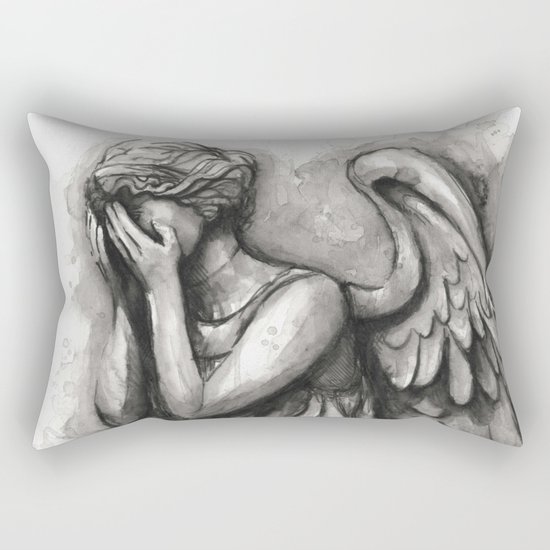 Weeping Angel Watercolor Doctor Who Art Rectangular Pillow
