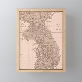 Vintage South Korea Map Framed Mini Art Print