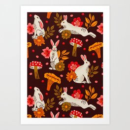 Bunnies and Shrooms Pattern Art Print