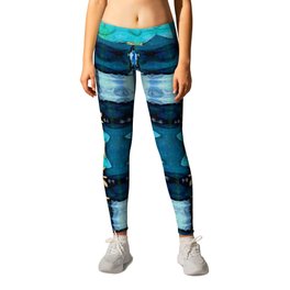 Blue with Green Abstract print Leggings