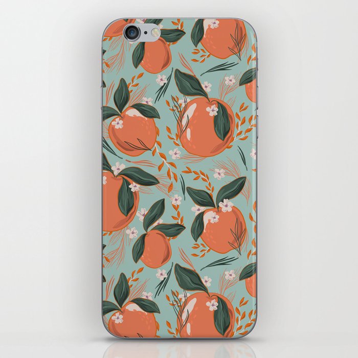 Feeling Peachy on Teal Green iPhone Skin