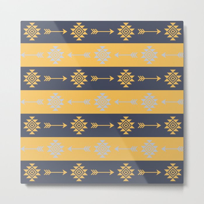Aztec pattern - navy blue, yellow, light blue Metal Print