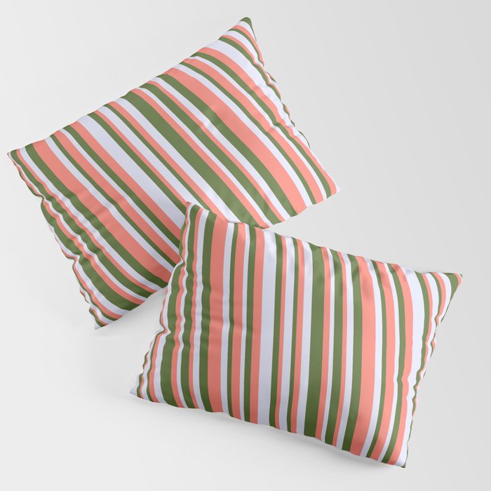Salmon, Dark Olive Green & Lavender Colored Lines Pattern Pillow Sham