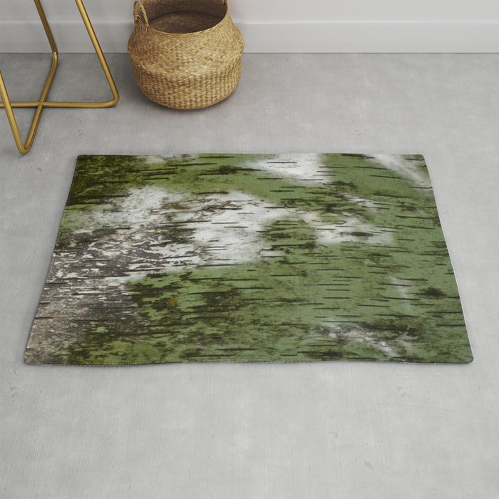 Birch Bark Pattern Green and White Wood Pattern Bring the Outdoors In Rug