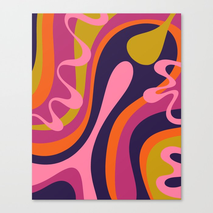 Dopamine Please - Trippy Retro Psychedelic Abstract Pattern Blue Orange Pink Avocado Lime Canvas Print