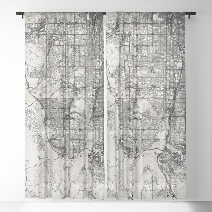 Lakewood, USA - City Map Drawing Sheer Curtain