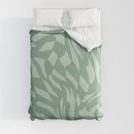 Minty sage green distorted groovy checks pattern Comforter