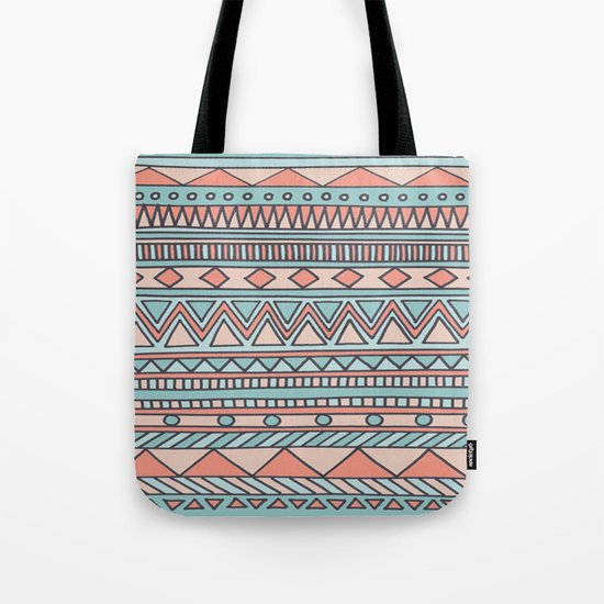 Tribal #4 (Coral/Aqua) Tote Bag