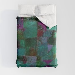 Terraced garden tropical floral  teal blue grotto abstract landscape painting by Paul Klee Duvet Cover