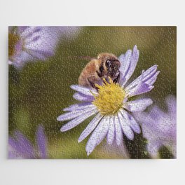 Honey bee on a blue wood aster Jigsaw Puzzle
