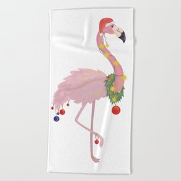 The Christmas Flamingo Beach Towel