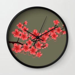 red oriental sakura flower Wall Clock
