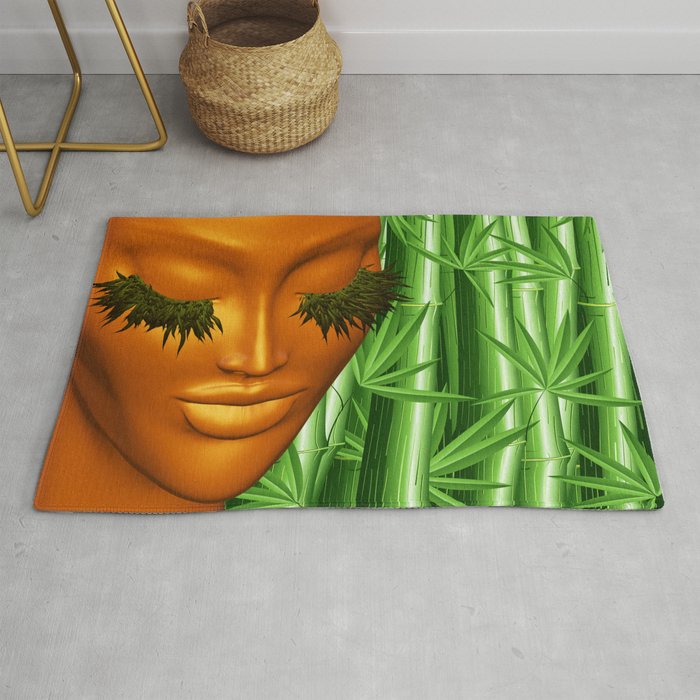 Zen Mother Nature Portrait and Bamboo Rug