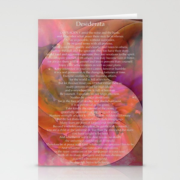 Desiderata Nautilus Shell Art - Warm Colors in Pink and Orange - Sharon Cummings Stationery Cards