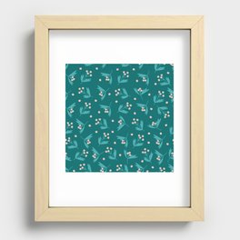 Pink Berries on Turquoise Christmas Pattern Background Recessed Framed Print
