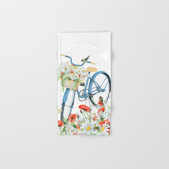 Blue bike & red poppy Hand & Bath Towel