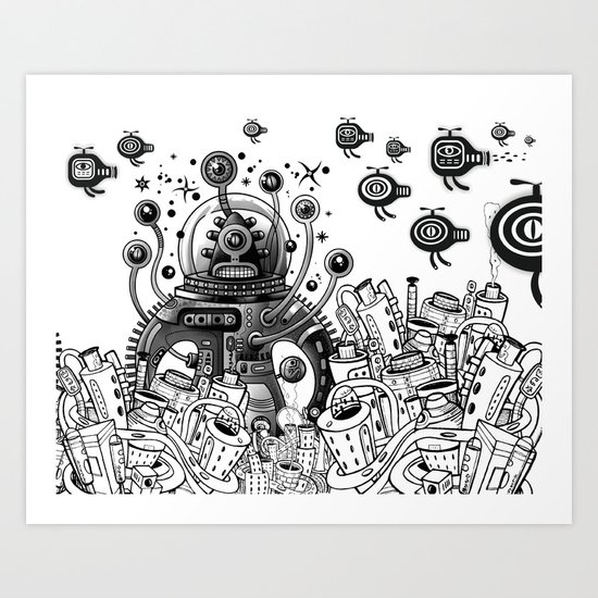 Alien in mecanic jungle Art Print