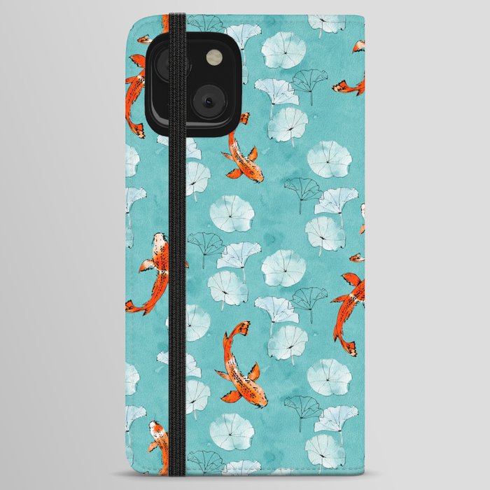 Waterlily koi in turquoise iPhone Wallet Case