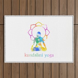 Kundalini Yoga and meditation watercolor quotes in rainbow colors Outdoor Rug