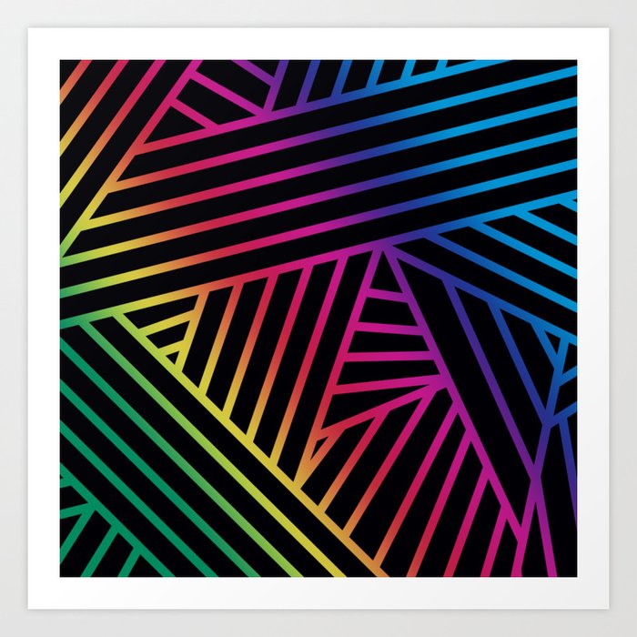 Rainbow Ombre Pattern On Black Background Art Print By Starflyer