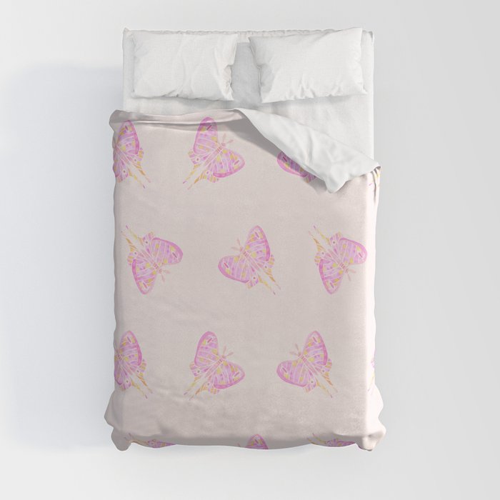 Moth Design- Watercolor Painting-Pink and Yellow Duvet Cover