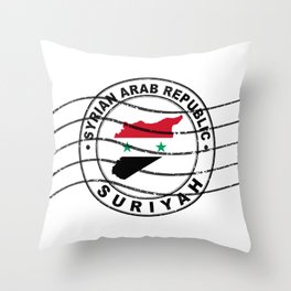 Map of Syria, Postal Passport Stamp, Travel Stamp Throw Pillow