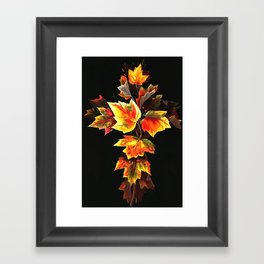 Christian Cross of Autumnal Leaves Acrylic Art Framed Art Print