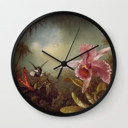 Orchid With Two Hummingbirds 1871 By Martin Johnson Heade | Reproduction Wall Clock