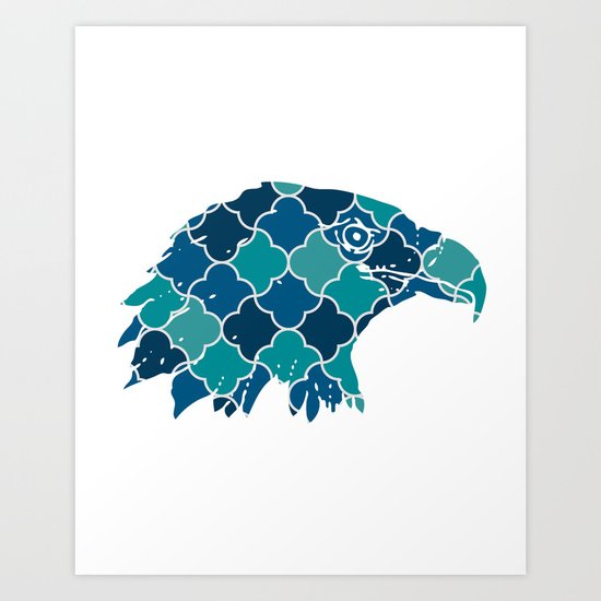 EAGLE SILHOUETTE HEAD WITH PATTERN Art Print