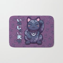 Hanami Maneki Neko: Ren Bath Mat | Purple, Neko, Pattern, Maneki, Cute, Sakura, Graphicdesign, Japanese, Moon, Cat 