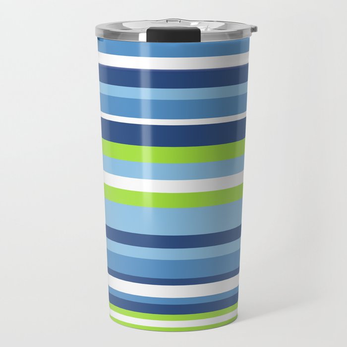 Green White Blue Striped Travel Mug