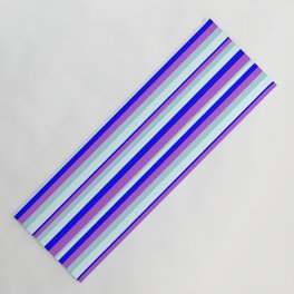 [ Thumbnail: Blue, Orchid, Light Blue & Light Cyan Colored Pattern of Stripes Yoga Mat ]